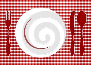 Place Setting on red tablecloth