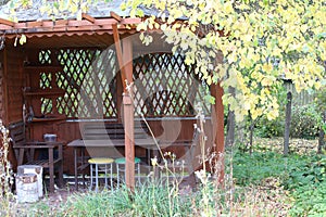 A place to relax in a country house in the open air.Autumn dull view