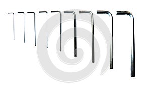 Hexagonal key on a white background. Copy space