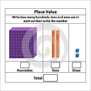 Place Value hundreds tens and ones. 10 blocks. and single blocks.