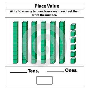 Place Value tens and ones. 10 blocks. and single blocks.