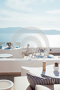 Place for a wedding dinner on the island of Santorini