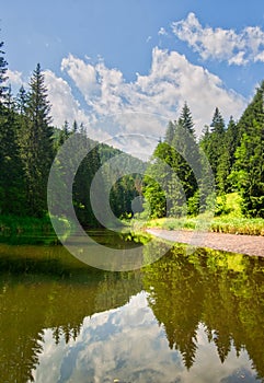 The place where the stream Hnilec flows into the Palcmanska Masa water dam in Slovak Paradise national park