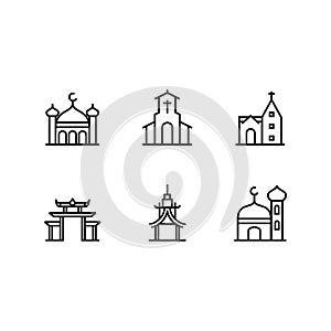 Place of worship building icon line set vector template