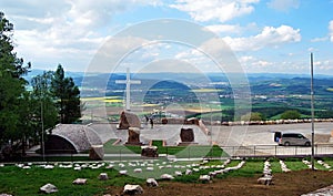 Place of worship with cross and Povazie region panorama on Butkov hill above Ladce village