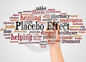 Placebo Effect word cloud and hand with marker concept