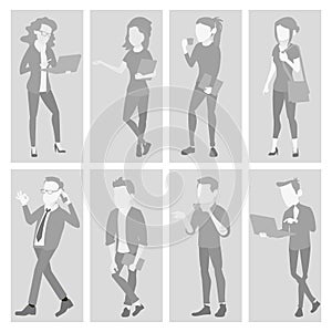 Default Placeholder Avatar Set Vector. Profile Gray Picture. Full Length Portrait. Man, Woman Photo. Businessman