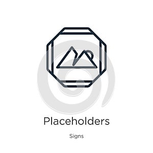 Placeholders icon. Thin linear placeholders outline icon isolated on white background from signs collection. Line vector