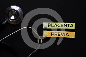 Placenta Previa text on sticky notes. Office desk background. Medical or Healthcare concept