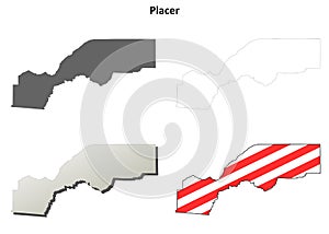 Placer County, California outline map set photo