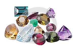 Placer of different dazzling jewels. Perfect luxury gems photo