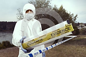 Places of crime - packing of evidence by criminologist technician
