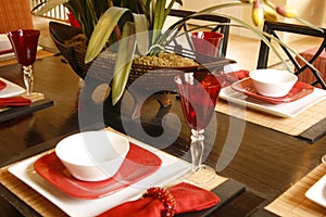 Placesetting in red and white