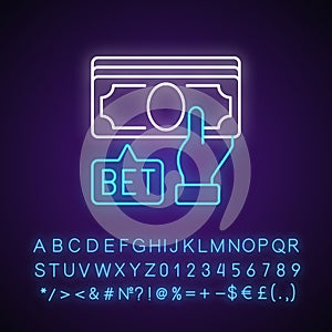 Placing bet neon light icon