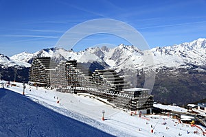 Plagne Aime 2000, Winter landscape in the ski resort of La Plagne, France