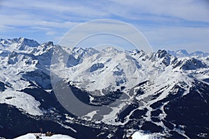 Plagne Centre, Winter landscape in the ski resort of La Plagne, France