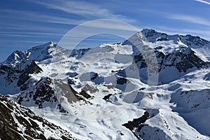 Plagne Centre, Winter landscape in the ski resort of La Plagne, France