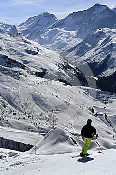 Plagne Centre, Winter landscape in the ski resort of La Plagne, France