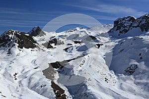 Plagne Centre, Winter landscape in the ski resort of La Plagne, France