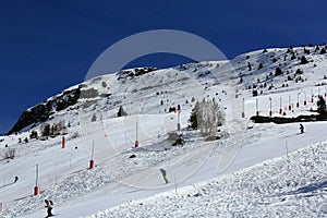 Plagne Centre, Winter landscape in the ski resort of La Plagne, France