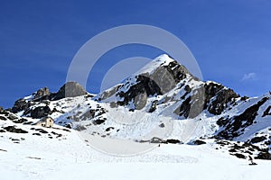 Plagne Centre, Winter landscape in the ski resort of La Plagne, France