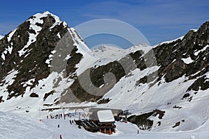 Plagne Centre, Winter landscape in the ski resort of La Plagne, France