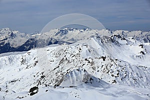 Plagne Centre, Winter landscape in the ski resort of La Plagne, France