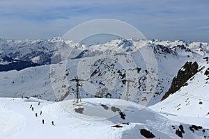 Plagne Centre, Winter landscape in the ski resort of La Plagne, France