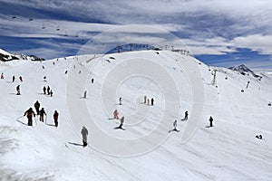 Plagne Centre, Winter landscape in the ski resort of La Plagne, France