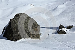 Plagne Centre, Winter landscape in the ski resort of La Plagne, France