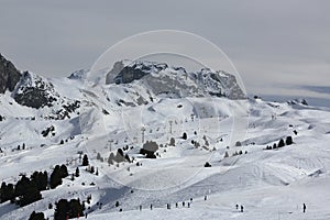 Plagne Centre, Winter landscape in the ski resort of La Plagne, France