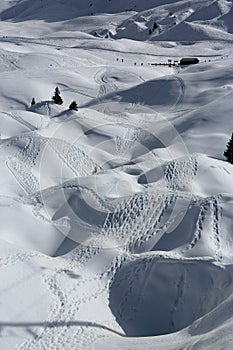 Plagne Centre, Winter landscape in the ski resort of La Plagne, France