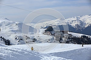 Plagne Centre, Winter landscape in the ski resort of La Plagne, France