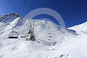 Plagne Centre, Winter landscape in the ski resort of La Plagne, France