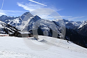 Plagne Centre, Winter landscape in the ski resort of La Plagne, France