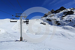 Plagne Centre, Winter landscape in the ski resort of La Plagne, France