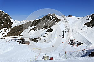 Plagne Centre, Winter landscape in the ski resort of La Plagne, France