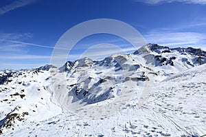 Plagne Centre, Winter landscape in the ski resort of La Plagne, France