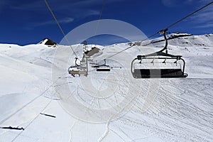 Plagne Centre, Winter landscape in the ski resort of La Plagne, France