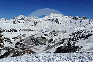 Plagne Centre, Winter landscape in the ski resort of La Plagne, France photo