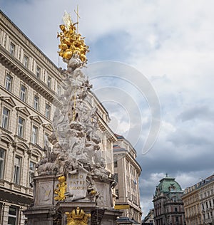 Plague Column at Graben Street - monument inaugurated in 1694 and designed by various artists - Vienna, Austria