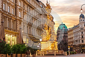 The Plague Column or Trinity Column in the Graben Street of Vienna, Austria photo