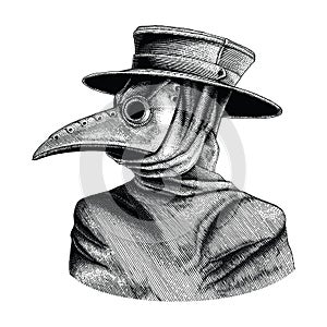 Plague doctor hand drawing vintage engraving isolate on white ba