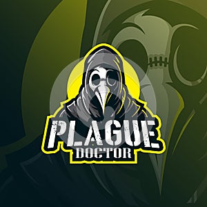 Plague doctor mascot logo design vector with modern illustration concept style for badge, emblem and tshirt printing. doctor