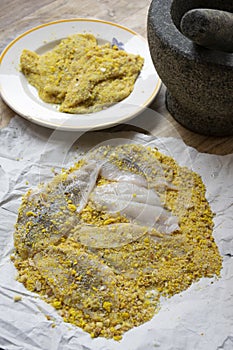 Plaice fillets just breaded