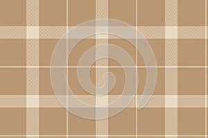 Plaid background, check seamless pattern in beige. Vector fabric texture for textile print, wrapping paper, gift card or wallpaper