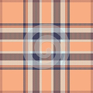 Plaid check pattern in orange and red colors. Seamless fabric texture. Tartan textile print