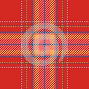 Plaid check pattern in orange and red colors. Seamless fabric texture. Tartan textile print