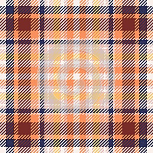 Plaid check pattern in orange and red colors. Seamless fabric texture. Tartan textile print
