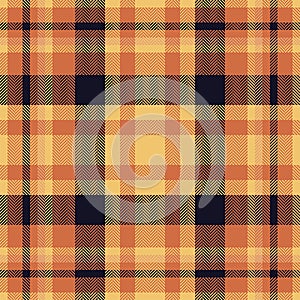 Plaid check pattern in orange and red colors. Seamless fabric texture. Tartan textile print